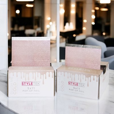 STYLETEK Pop Up Foil Embossed Heavy- Blush Me Gold 500 ct. 5 inch x 11 inch