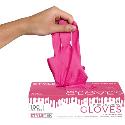 STYLETEK Pink Coloring Gloves 100 ct. Small